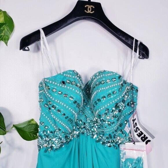 Green Long Gown Small Embellished Cut Out Evening Chiffon Alyce Paris 4 NWT$348 - Picture 8 of 12